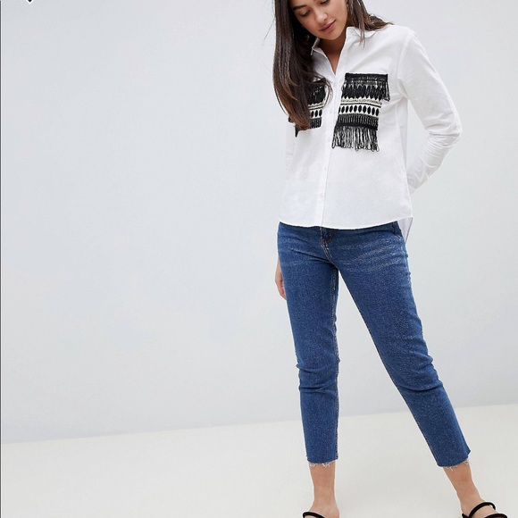 Asos tassel trim patch pocket button down shirt - Picture 2 of 3